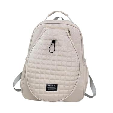 Imagem de UGPLM Bolsa de tênis acolchoada para mulheres e homens, organizador de grande capacidade, alças de ombro ajustáveis, capa para raquete com compartimento, Bege