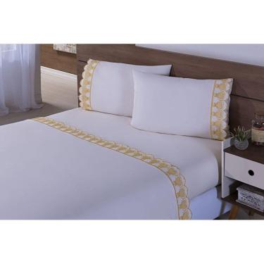 Imagem de Jogo De Lençol Cama Viúva 100% Algodão 4 Peças Amarelo