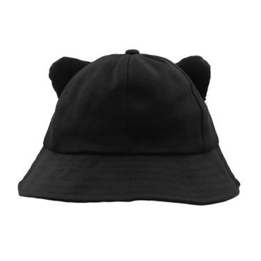 Imagem de Chapéu de balde MOSSTYUS Cat Ears Design com proteção solar preta