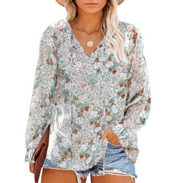 Imagem de Blusa feminina Eytino plus size casual boho floral com decote em V ver