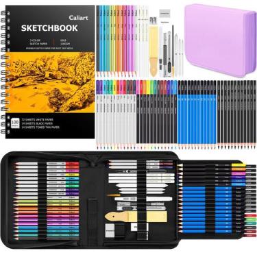 Imagem de Kit de materiais de arte Caliart 176 unidades com caderno de desenho d