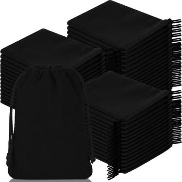 Imagem de Sacos de veludo com cordão Wesnoy 200 unidades 7x9 cm pretas