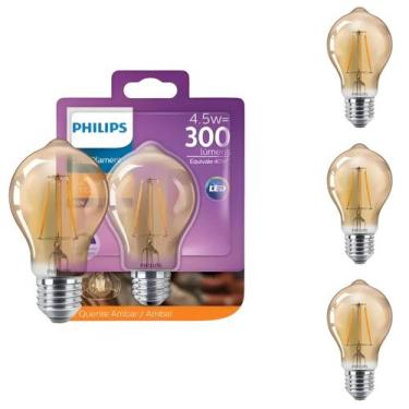 Imagem de 4 Lâmpada Led Filamento Philips 4.5w 127v E27 2200k Dimer
