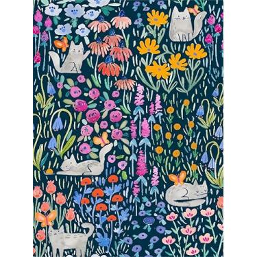 Imagem de Papel de parede colorido rosa vermelho amarelo fofo gato jardim flores descascar e colar papel de contato vinil vintage adesivo em papel de parede para quarto, banheiro, armário de cozinha adequado