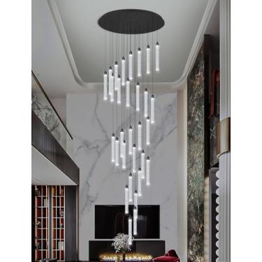 Imagem de Lustre moderno de cristal bolha de 197" com 30 luzes LED reguláveis, luminária de teto embutida para tetos altos, sala de estar, escada, hall de entrada e iluminação para sala de jantar