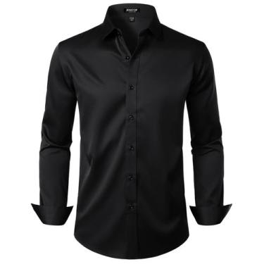 Imagem de Camisa social JEMITOP Wrinkle Free Stretch Black para homens XXL