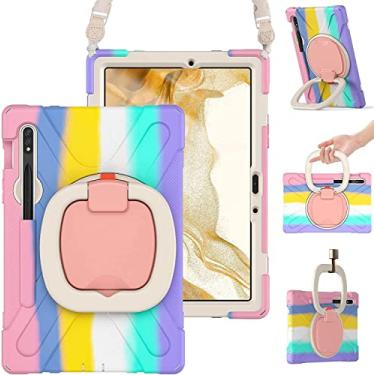 Imagem de Capa para Galaxy Tab S8+/S7 FE/S7+ de 12,4 polegadas, capa de silicone resistente com suporte de caneta S, alça de alça, suporte estável, alça de ombro para Samsung Tab S7Plus/S8Plus/S7FE (rosa colorido)