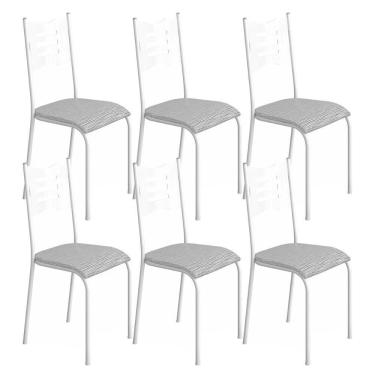 Imagem de Kit 6 Cadeiras 542 Sala Jantar Cozinha Pés Aço Tubular Cinza Branco