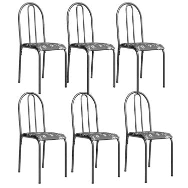 Imagem de Kit 6 Cadeiras 544 Sala Jantar Cozinha Pés Aço Tubular Floral Preto