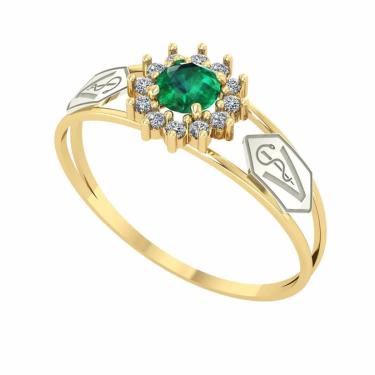 Imagem de Anel formatura veterinaria ouro 18k  esmeralda e diamantes