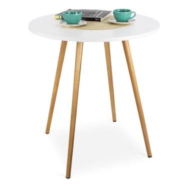 Imagem de Mesa De Jantar Sofia Redonda 80cm – Tampo MDF E Pés Em Madeira 45cm Para Cozinha Ou Sala (Branco)