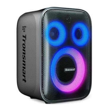 Imagem de Caixa Som Speaker Bluetooth Portátil Halo 200 Preto com Som Potente 120W, Graves Profundos, Luzes LED e Karaokê. Caixa de Som Sem Fio para Festas, Bateria 18h, IPX4, TWS