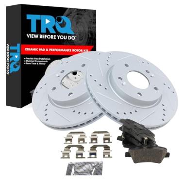 Imagem de TRQ Kit de pastilhas de freio e rotor premium G-Coated Slotted X Drilled Performance Ceramic Compatível com Hyundai Elantra GT 2016