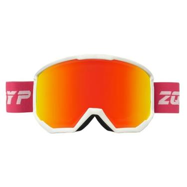 Imagem de YMTSGEQ Óculos de esqui, antiembaciamento OTG para neve/snowboard para homens e mulheres, 100% de proteção UV400 (armação branca alça rosa - lente vermelha profunda Revo (Vlt 22%))