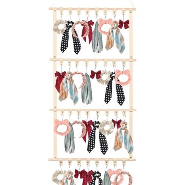 Imagem de Organizador de brinquedos de pelúcia para pendurar em madeira com gancho e fivela para casa, quarto, sala de estar, berçário (bege)