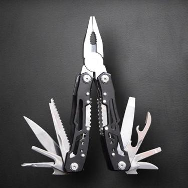 Imagem de Mini multiferramenta 12 em 1, alicate de ponta agulha, canivete de bolso, chaveiro, abridor de garrafa, presentes para homens, equipamentos de acampamento, caminhadas, preto