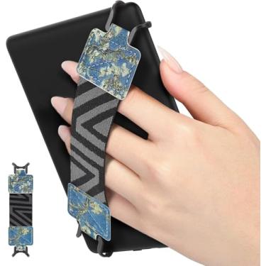 Imagem de Alça de mão de segurança para eReaders e tablets de 15 a 20 cm, compatível com tablet Kindle/Kobo/Voyaga/E-Book, alça de mão versátil de alta elasticidade, suporte de dedo leve, flor de damasco