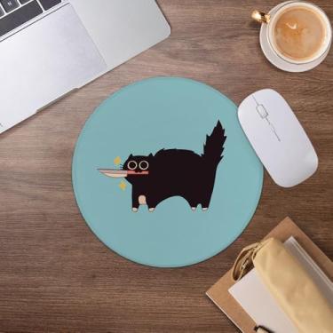 Imagem de Mouse pad engraçado gato preto fofo, presentes para amantes de gatos, mousepad para mesa, escritório, casa, dormitório, computadores, laptop, acessórios, 19 x 19 cm
