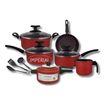 Imagem de Conjunto Jogo 9Pç Panelas Antiaderentes Teflon Tampa Vidro