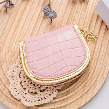 Imagem de Bolsa de moedas portátil de couro vegano com zíper, mini porta-moedas para mulheres, rosa, Tendência