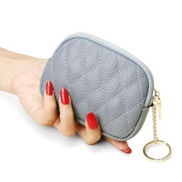 Imagem de Carteira feminina de couro diamante com chaveiro e zíper, Azul, Carteira pequena