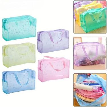 Imagem de 5 peças bolsa de praia bolsa cosmética produto de banho estampado floral para brinquedos para armazenamento de viagem malha acessórios de natação, com alça com zíper