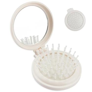 Imagem de Escova de cabelo para viagem, escova dobrável com espelho, mini escova de cabelo, escova de cabelo dobrável, escova redonda de viagem, mini espelho para bolsa, mini escova de cabelo compacta, escova