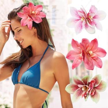 Imagem de 3 peças de tecido impresso em 3D colorido Cymbidium Orquídea flor bico de pato clipes de cabelo para mulheres (I Mix Color)