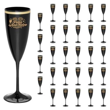 Imagem de Taça Espumante Ano Novo 170ml Acrílico Borda Dourada 30pçs (PRETO)