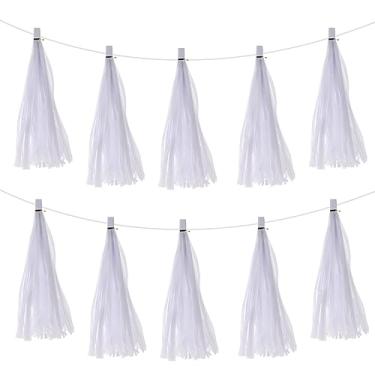 Imagem de 20 peças de faixa de guirlanda de borla branca com corda de papel de seda borlas kits faça você mesmo para aniversário, casamento, festa de aniversário