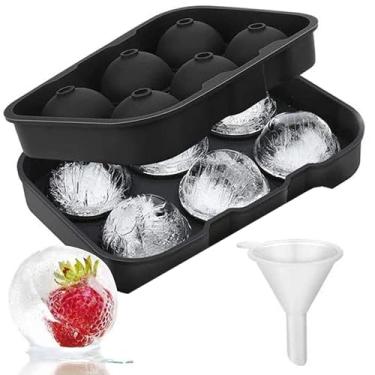 Imagem de Bandeja de gelo com porta de enchimento e tampa, forma de bola de gelo esférica para uísque, coquetéis, sucos e bebidas caseiras, molde de gelo redondo de silicone à prova de vazamento fácil para uso