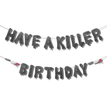 Imagem de Have a Killer Birthday Banner, Glitter Black Halloween Birthday Banner Horror Movie Party Have a Killer Party Bloody Decorations Supplies for Home Wall Office