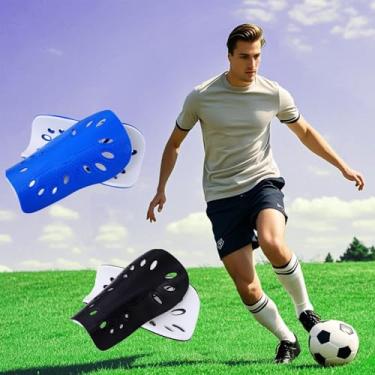 Imagem de 2 pares de mangas confortáveis para jogos de futebol, caneleiras de futebol respiráveis e leves para adultos, material de EVA protetor, forro macio, caneleiras para pernas inferiores (azul e preto)