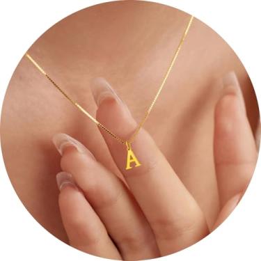 Imagem de Colar com inicial para mulheres, pingente de letra de aço inoxidável banhado a ouro 18K, bloco de A a Z, joia personalizada do alfabeto, 18+2in, Aço inoxidável, Sem Pedra Preciosa