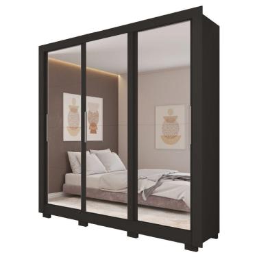 Imagem de Guarda Roupas Casal 3 Portas De Correr Com Espelho 4 Gavetas Giovanna Preto Caemmum Preto