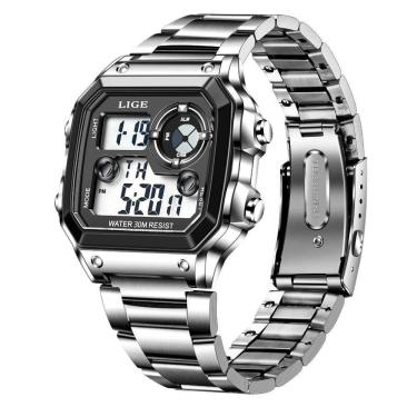 Imagem de Relógio Moda Luxo Eletrônico Inoxidável Luminoso 8921 Cinza