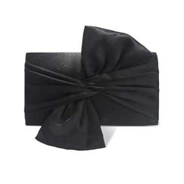Imagem de Nefokfdus Bolsa de cetim para noite com aba de laço para mulheres, elegante bolsa de mão para ocasiões formais, festas, formaturas, casamentos, Preto, Compact