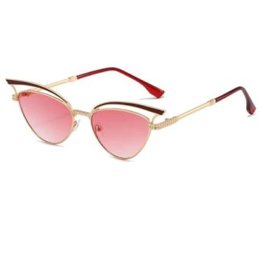 Imagem de HCPIHF Óculos de sol da moda UV400 com armação de metal retrô estilo punk masculino e feminino (dourado-rosa)