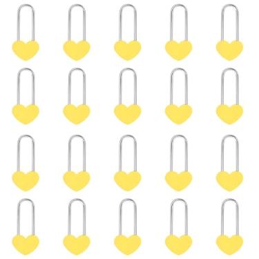 Imagem de VeYocilk 20 peças, cadeado de coração de 8,89 cm e 50 mm, cadeado de coração único amarelo para namorados, casamento, aniversário, viagem (sem chave)
