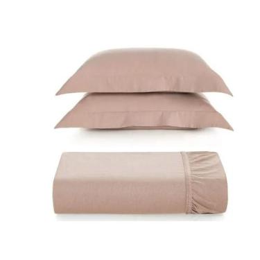 Imagem de Kit 2 Fronhas + Lençol King Elástico Bossa 300 Fios 100% - Karsten