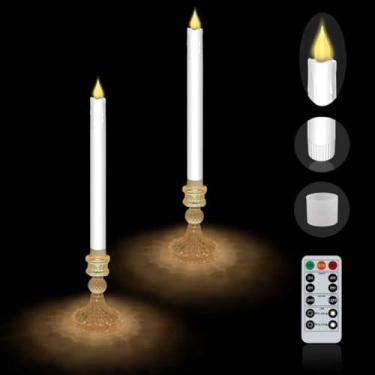 Imagem de MISSTIME Suporte iluminado para velas LED sem chama – Suporte de vela de vidro, temporizador remoto 2AA operado por bateria para decoração de Ação de Graças/Natal, centro de mesa de casamento (branco