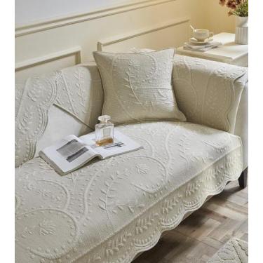 Imagem de Capa de sofá vctops, algodão acolchoado, folhas florais, bordado