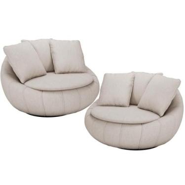Imagem de Kit 02 Poltronas Giratória Kira M03 Linho Cru - LYAM DECOR