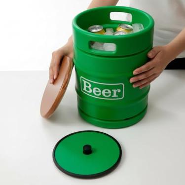 Imagem de Banco Cooler de Cervejas Barril Decorativo Tampo de Madeira 28L Verde
