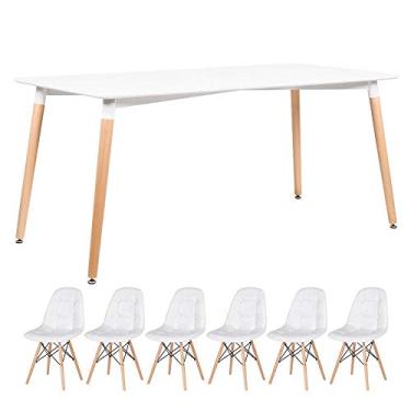 Imagem de Loft7, Kit - Mesa retangular Eames 80 x 160 cm branco + 6 cadeiras estofadas Botonê branco