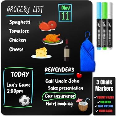 Imagem de Placa magnética preta apagável a seco para geladeira (48 x 33 cm), resistente a manchas com 3 marcadores magnéticos e de ponta fina neon e borracha da Yes4Quality