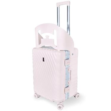 Imagem de Mala de Viagem Média com Assento Infantil, ABS Preto, 41x32x54.5cm, Rodas 360°, Trava TSA, Alça Telescópica, Suporta 35kg, MR-BH029, Alira Home (Rosa)