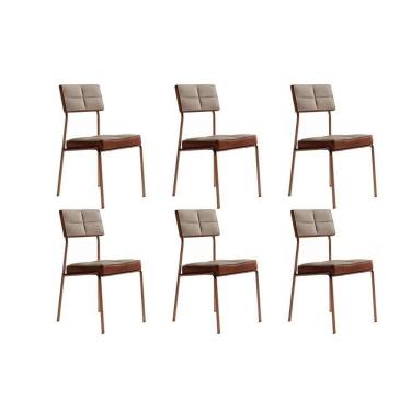 Imagem de Kit 6 Cadeiras Sala Jantar Neo 1740 6 Uni Rose Linho Areia Courano Caramelo Carraro