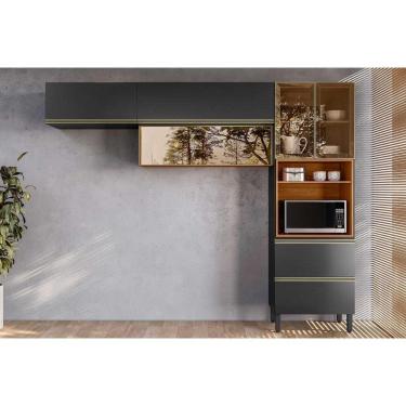 Imagem de Cozinha Completa Proença 3 Peças (2aéreos+1paneleiro) C3p62 Nogueira-carbono Prime Tx - Demóbile