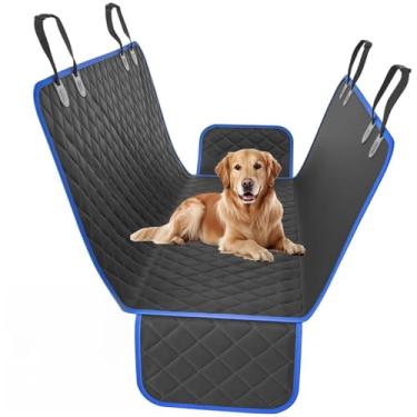 Imagem de Capa pet para carro com borda azul – proteção impermeável para viagens seguras